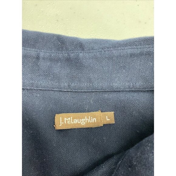J McLaughlin size L Navy Long Sleeve Jersey Knit Button Up Blouse Shirt Career - Picture 4 of 9